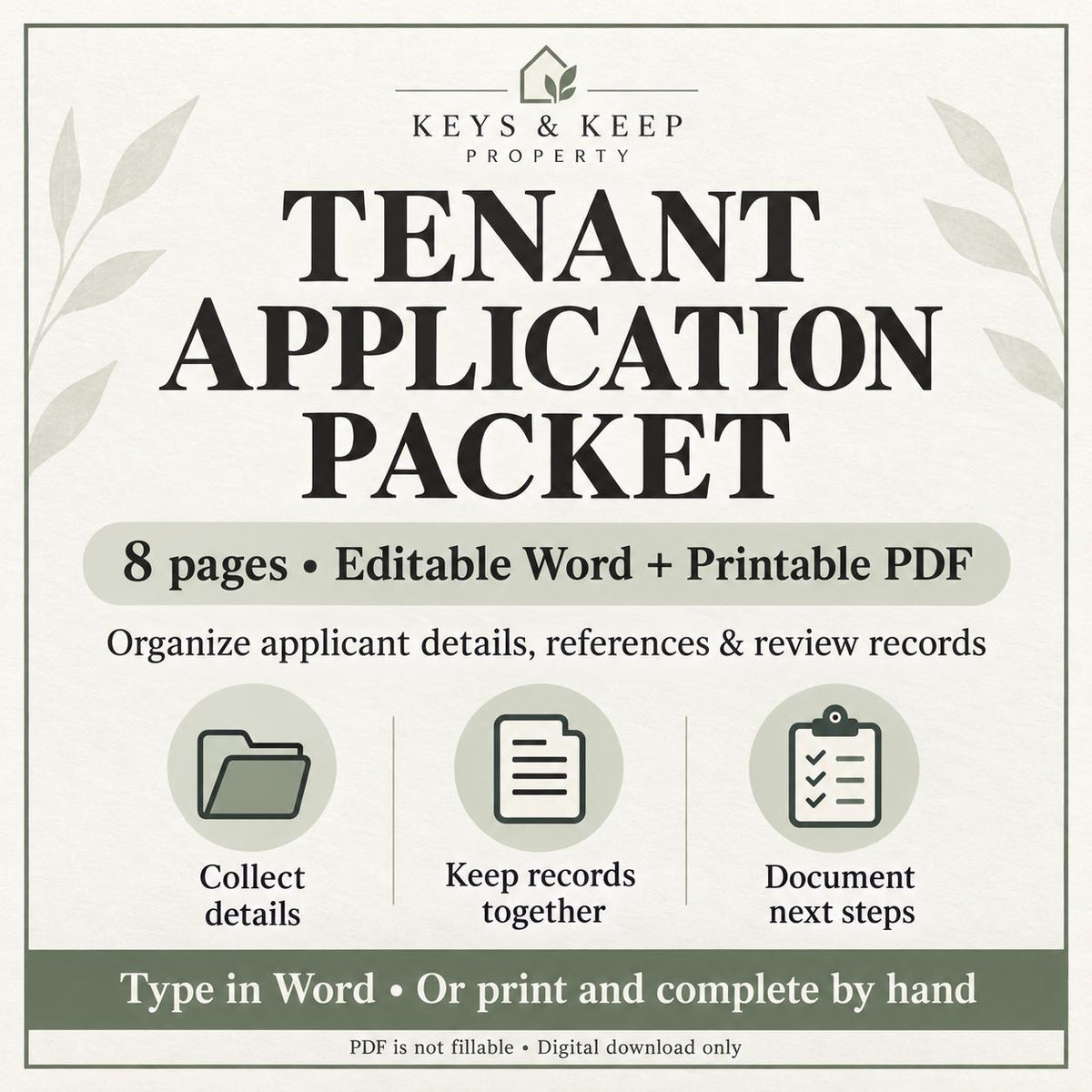 Tenant Application Packet | 8-Page Rental Forms, Editable Word & Printable PDF