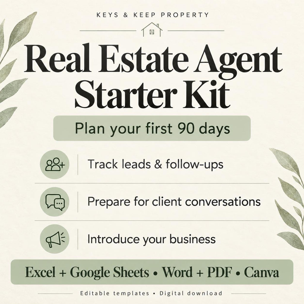 Real Estate Agent Starter Kit | Excel and Google Sheets Lead Tracker, Forms & Canva Cards