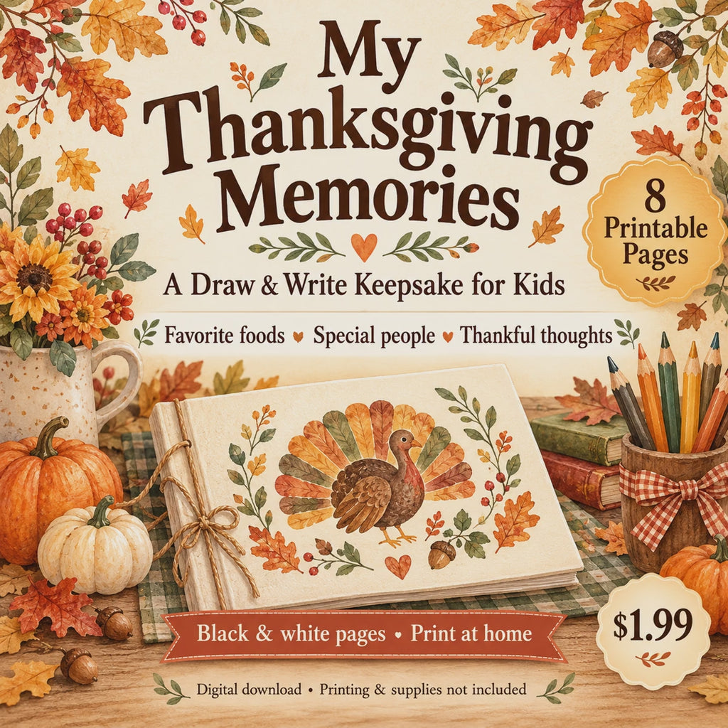 My Thanksgiving Memories for Kids | 8-Page Draw & Write Keepsake | Printable PDF
