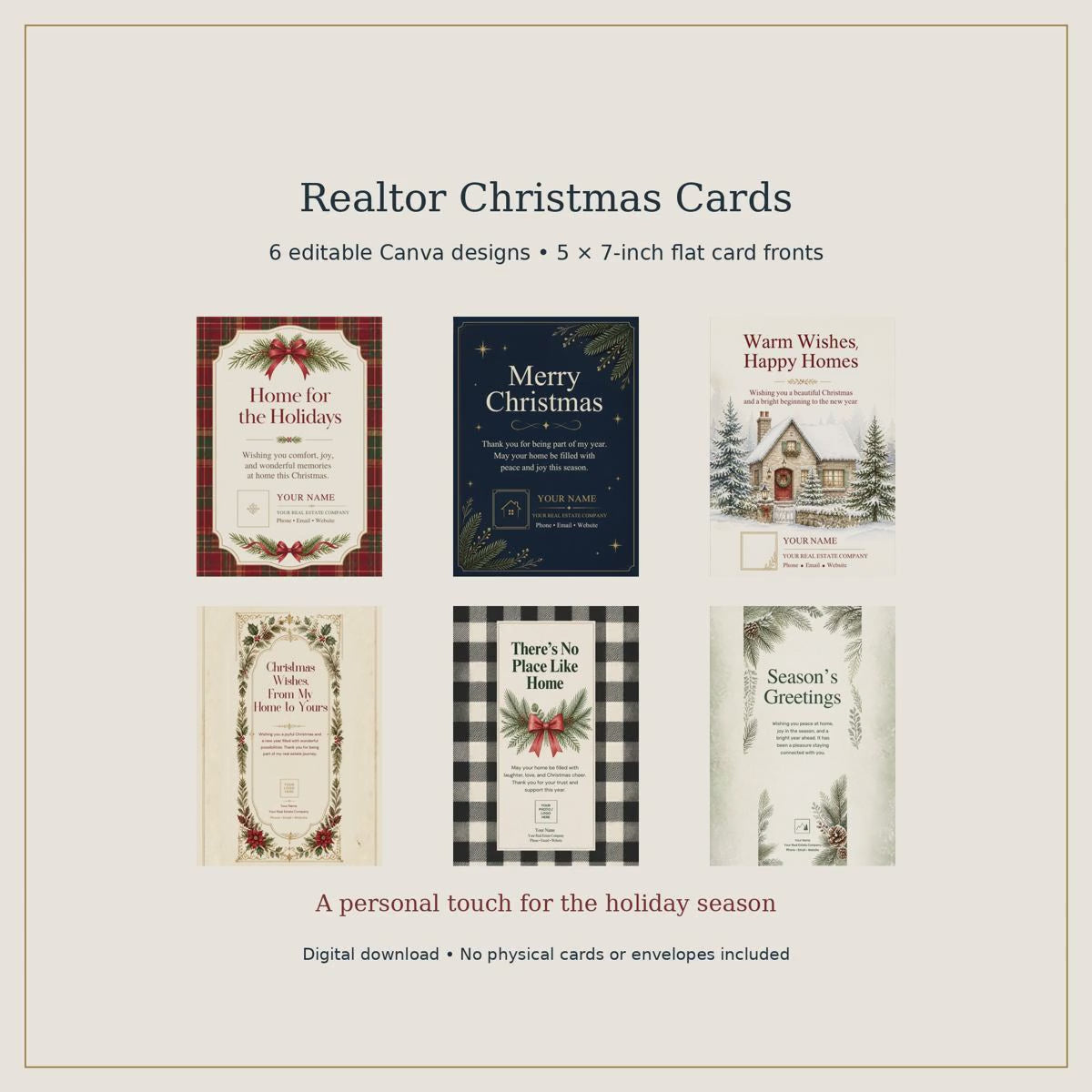 Realtor Christmas Card Templates | 6 Editable Canva Designs